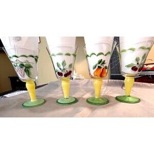 Gibson Designs Bella Wine Goblet Glasses Hand Painted Fruit Stemware SET OF 4